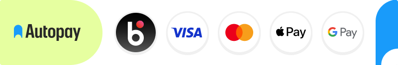 Akceptowane metody płatności: Autopay, BLIK, Visa, Mastercard, Apple Pay, Google Pay